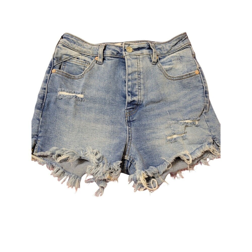 We The Free High Rise Shorts Womens 26 Curvy Blue Cut Off Button Fly Distressed